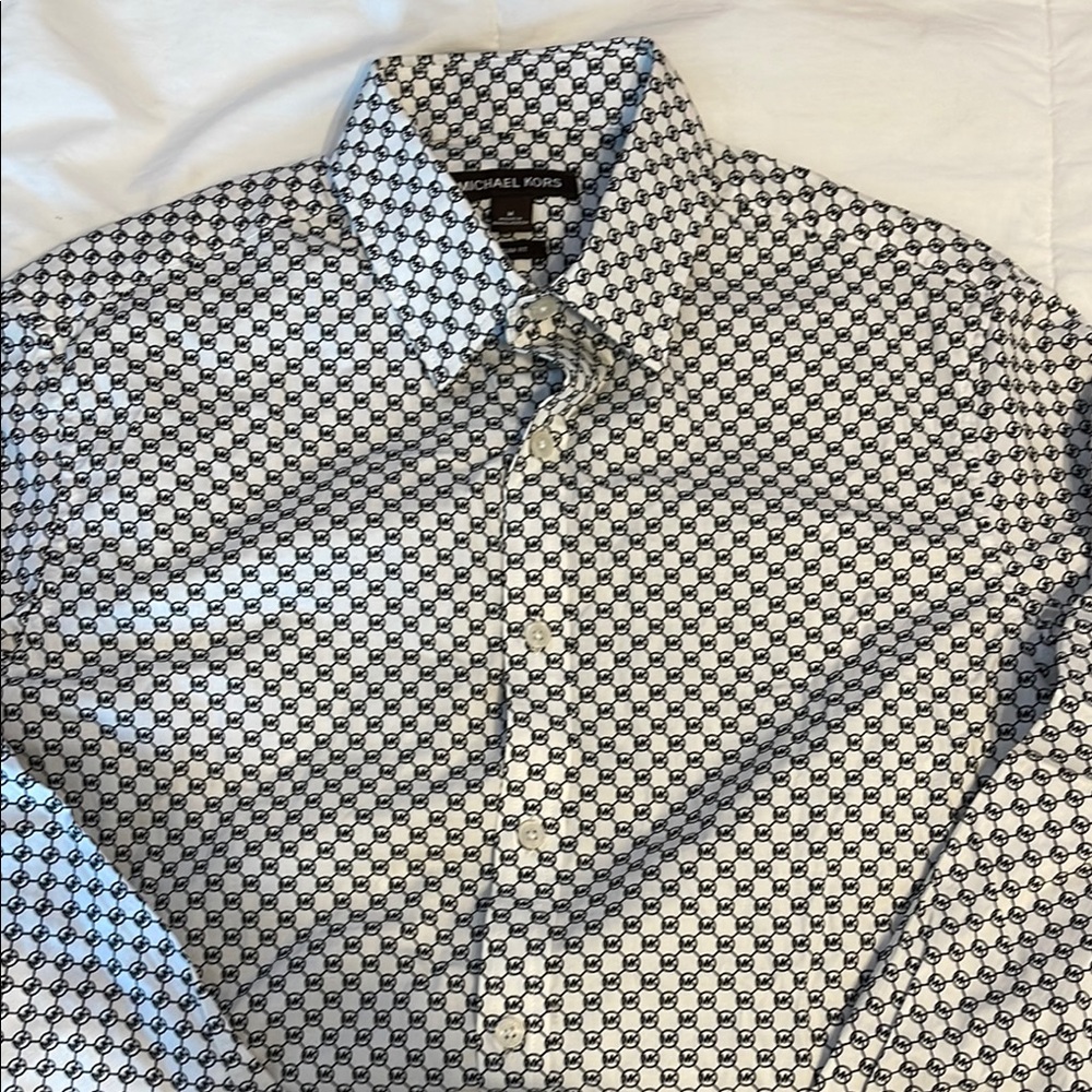 Michael Kors Black and White Casual Button Down Shirt